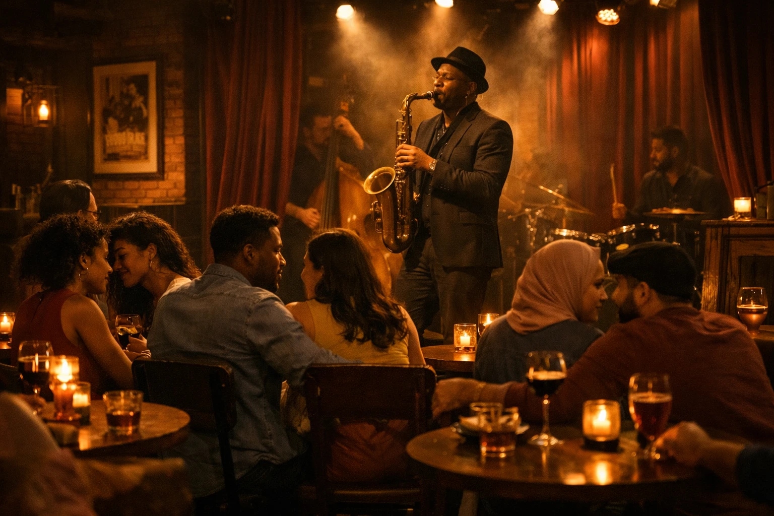 Live jazz performance in a cozy Boston club